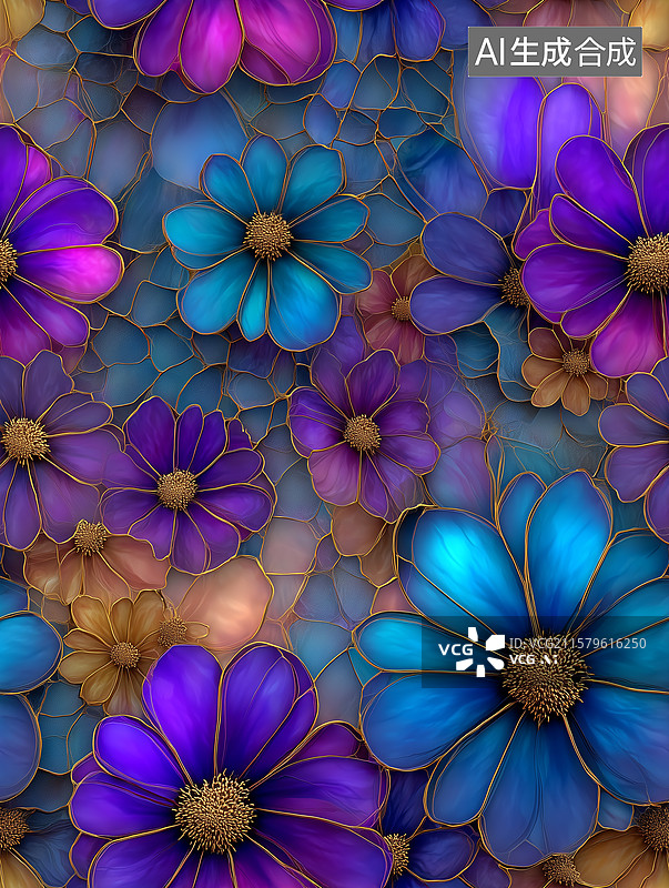 【AI数字艺术】紫色的花插画图案无缝背景图片素材