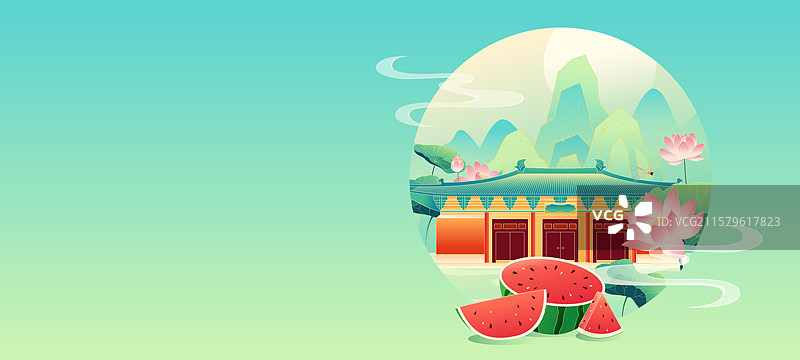 国风节气大暑山西城市建筑矢量插画图片素材