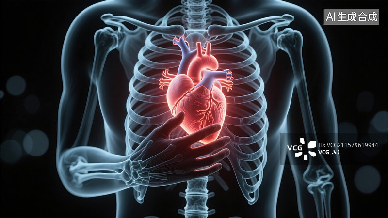 【AI数字艺术】人体骨骼与心脏透视图守护生命的心脏图片素材