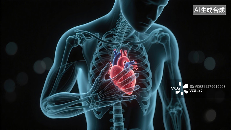 【AI数字艺术】人体骨骼与心脏透视图守护生命的心脏图片素材