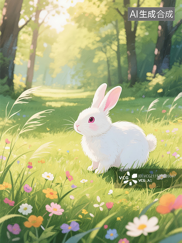 【AI数字艺术】森林中的小白兔图片素材