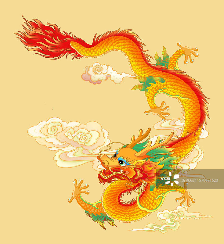国潮国风手绘插画中国龙金龙图片素材