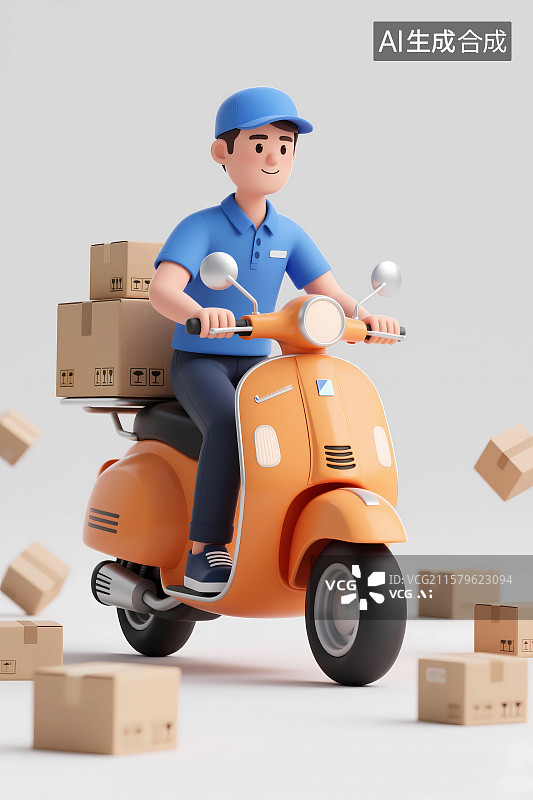 【AI数字艺术】送货的快递员3D卡通插画图片素材