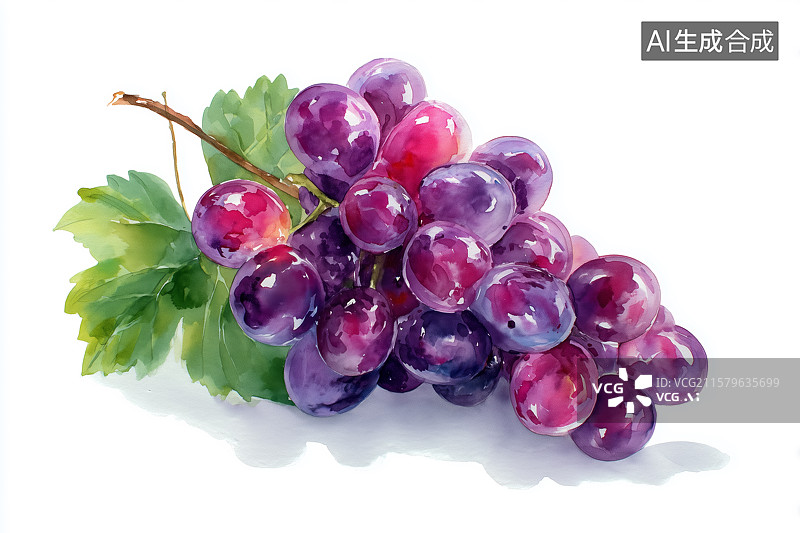 【AI数字艺术】一串诱人的葡萄水彩画图片素材