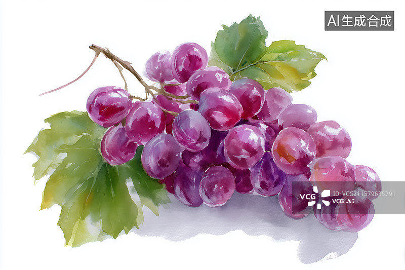 【AI数字艺术】一串诱人的葡萄水彩画图片素材