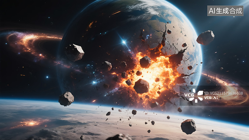 【AI数字艺术】小行星撞击外星球插画图片素材