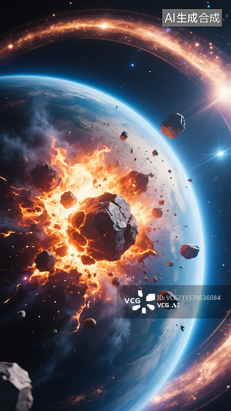 【AI数字艺术】小行星撞击外星球插画图片素材