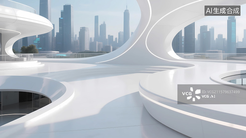 【AI数字艺术】未来几何曲线建筑图片素材