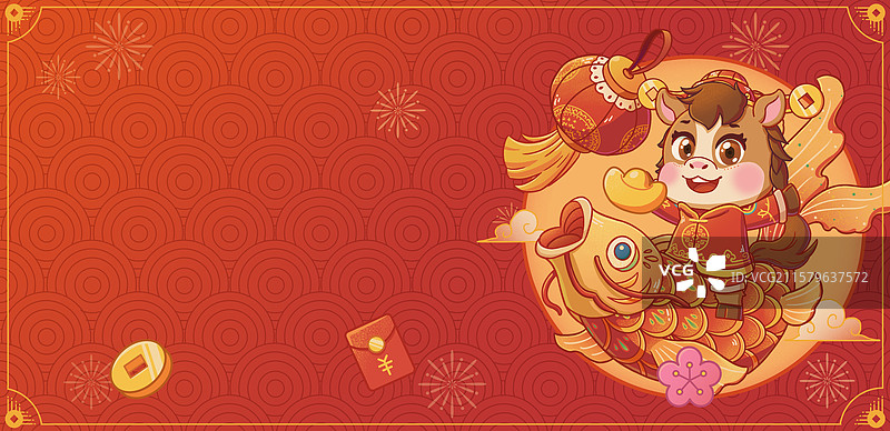 年初三马年大吉鱼跃龙门国潮风年俗运营海报插画图片素材