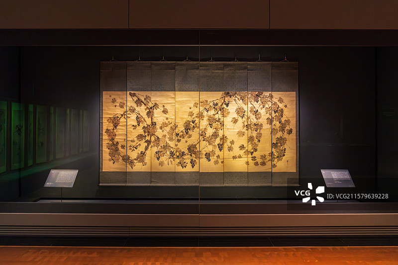 韩国首尔特别市，国立中央博物馆，书画馆，葡萄图，李桂浩（1754-1833）朝鲜王朝，18/19世纪图片素材