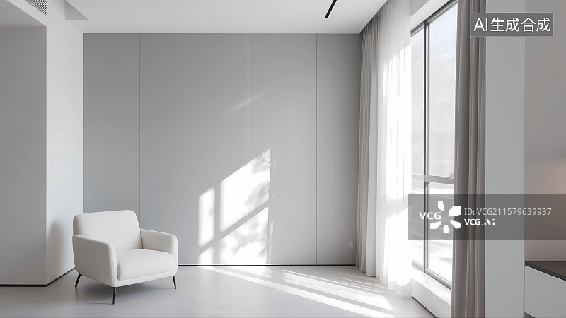 【AI数字艺术】简约白色建筑空间和沙发图片素材