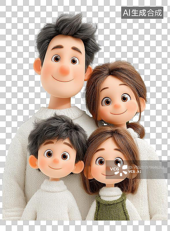 【AI数字艺术】温暖四口之家的免扣3D卡通人物形象图片素材