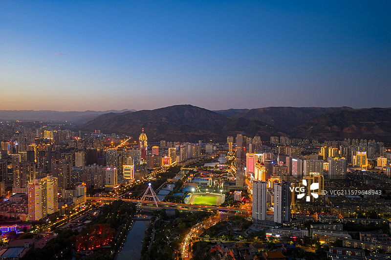 青海西宁 城市夜景 航拍图片素材