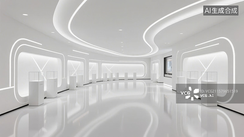 【AI数字艺术】现代简约展厅内部设计图片素材