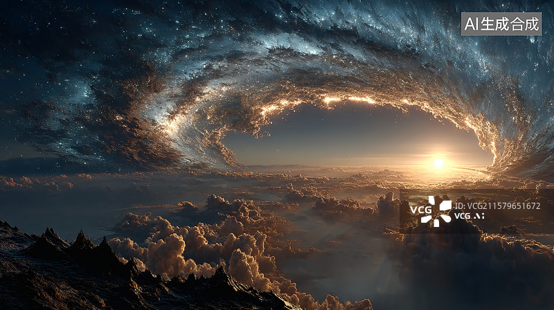 【AI数字艺术】山峰之上星云缭绕图片素材