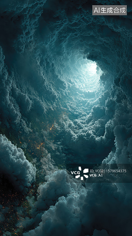 【AI数字艺术】云层隧道，光亮尽头图片素材