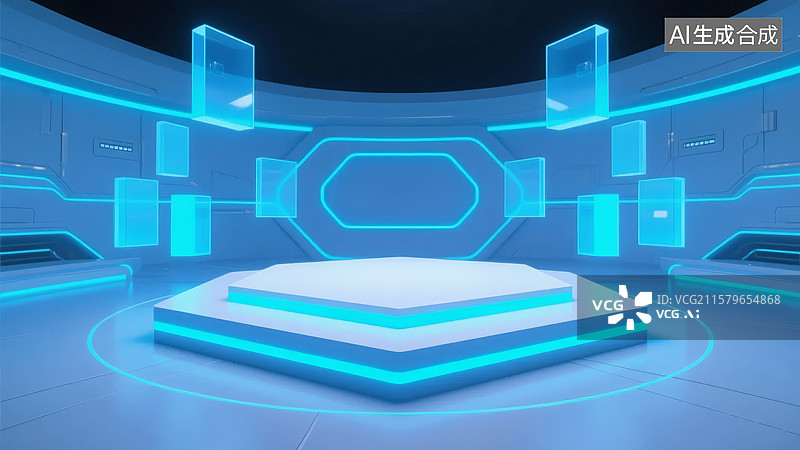 【AI数字艺术】未来科技舞台展示空间图片素材