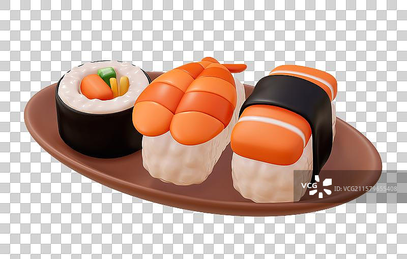 寿司美食3D卡通插画元素图片素材