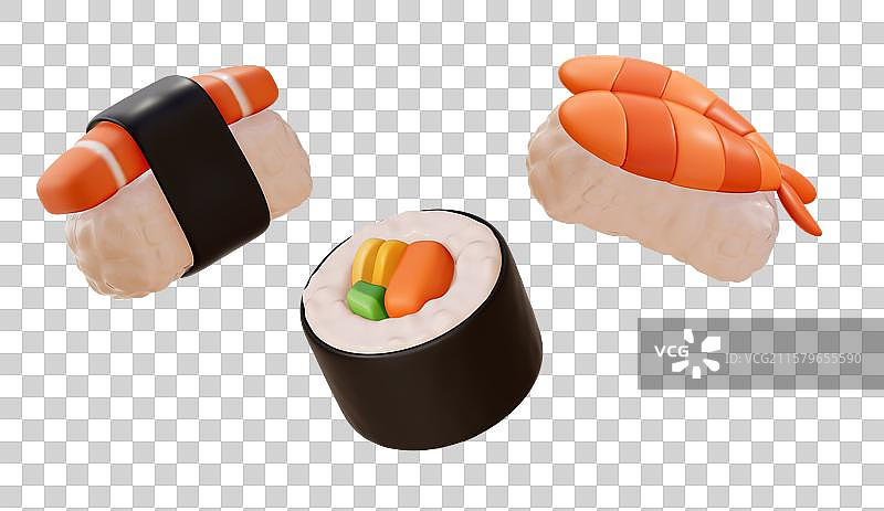 寿司美食3D卡通插画元素图片素材