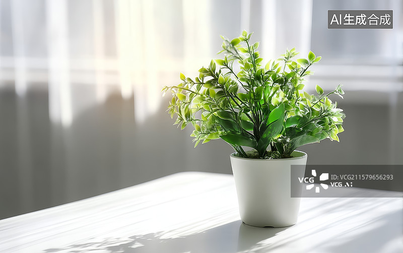 【AI数字艺术】窗边的绿植盆栽图片素材