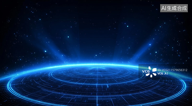 【AI数字艺术】蓝色光环科技舞台图片素材