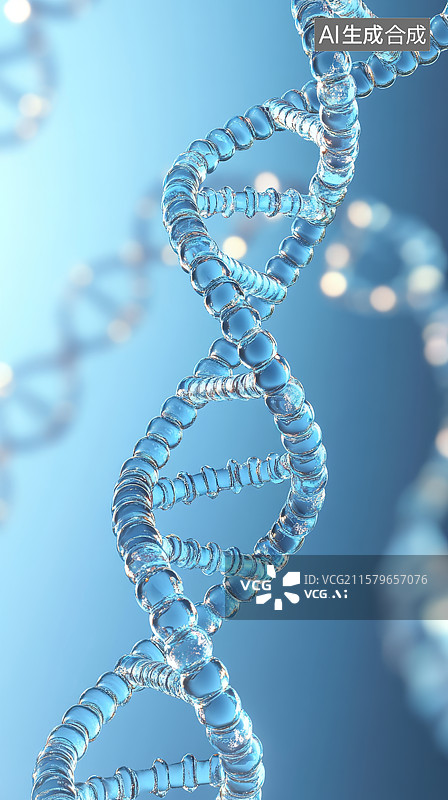 【AI数字艺术】蓝色背景下的DNA双螺旋结构图片素材
