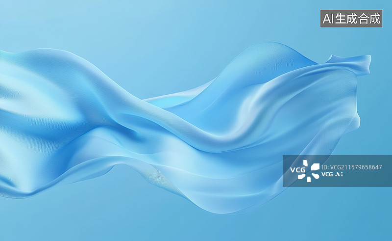 【AI数字艺术】轻盈飘逸的蓝色丝带图片素材
