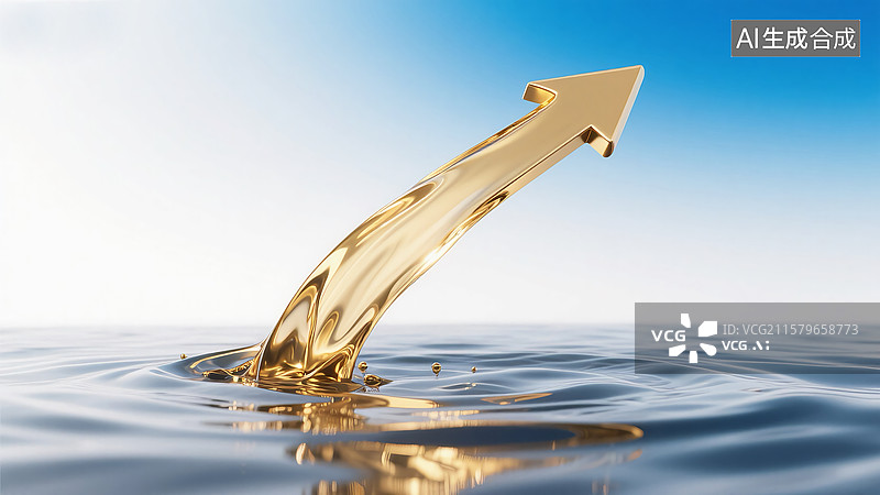 【AI数字艺术】水面上升起的金色箭头图片素材