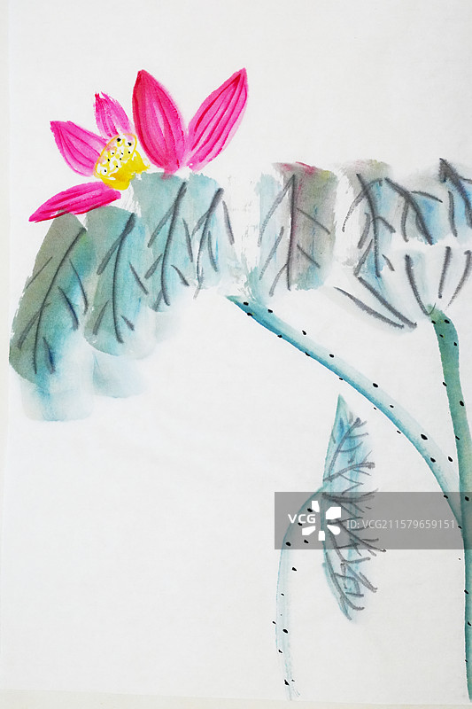 手绘插画齐白石风格中国画 夏天 大暑 二十四节气 荷花 荷叶 荷 文化图片素材