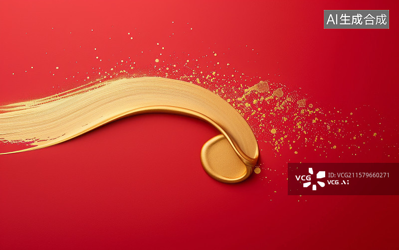 【AI数字艺术】红色背景上飞溅的金色液体图片素材