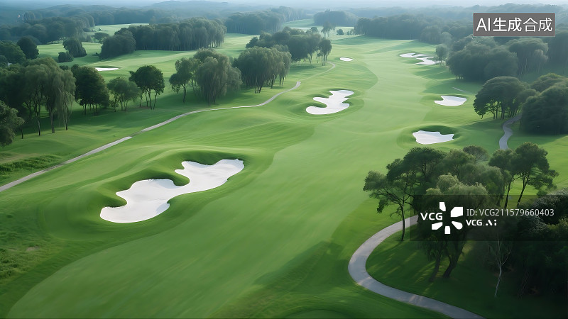 【AI数字艺术】航拍高尔夫球场 高尔夫球俱乐部 高尔夫球运动图片素材