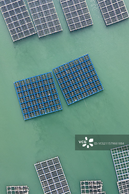 福建宁德霞浦海边渔网捕鱼渔业航拍风景图片素材