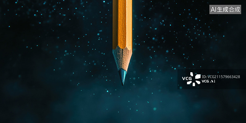 【AI数字艺术】天体创意人类月球日宇宙虚空中锋利铅笔遮蔽远方恒星融合教育与宇宙金融、科技和创新视觉抽象神秘背景图片素材