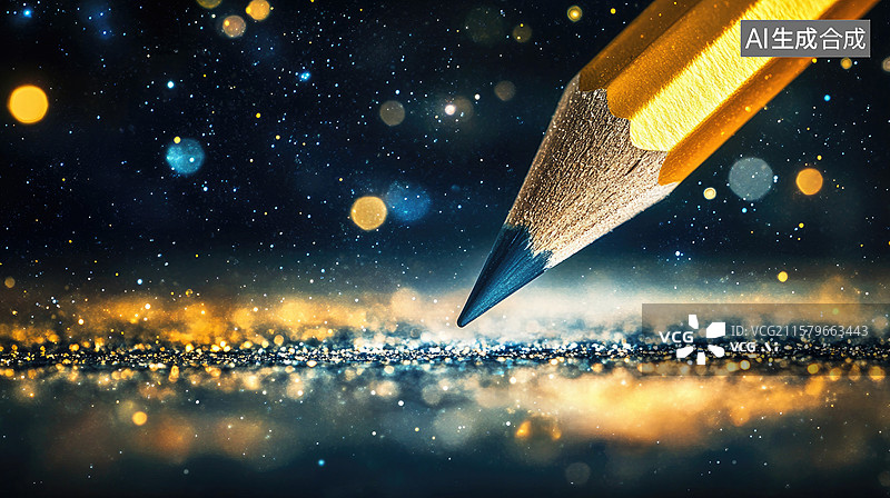 【AI数字艺术】天体创意人类月球日宇宙虚空中锋利铅笔遮蔽远方恒星融合教育与宇宙金融、科技和创新视觉抽象神秘背景图片素材