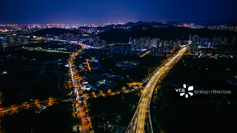 济南凤凰山立交桥夜景航拍照片图片素材