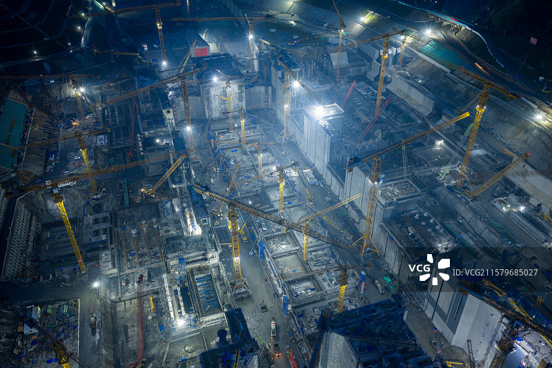 中国广西钦州灵山县平陆运河枢纽施工航拍风光图片素材