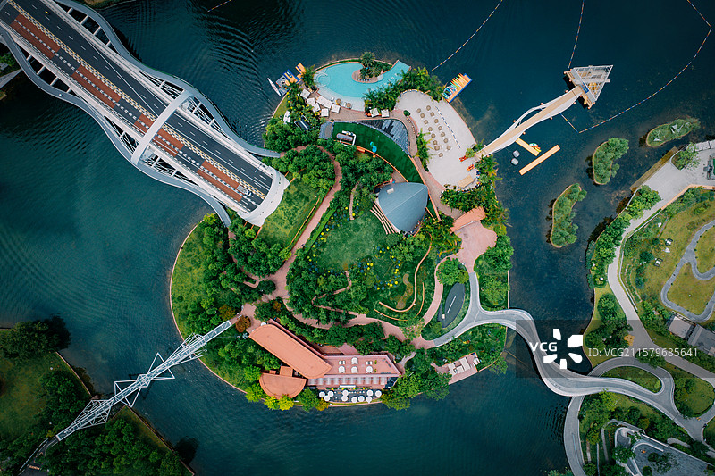 成都麓湖水城景区航拍图片素材