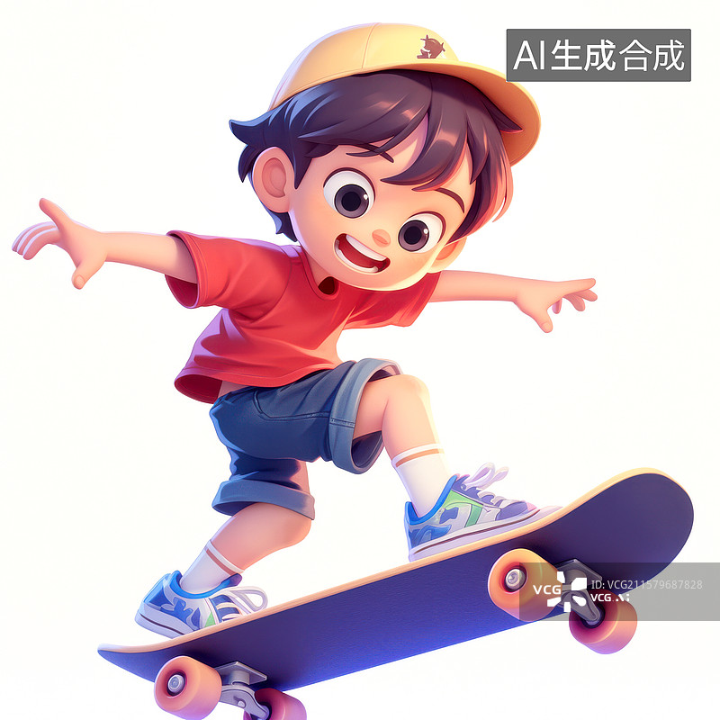 【AI数字艺术】3D卡通滑板少年图片素材