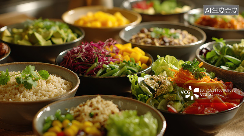 【AI数字艺术】多样色彩的健康沙拉拼盘图片素材