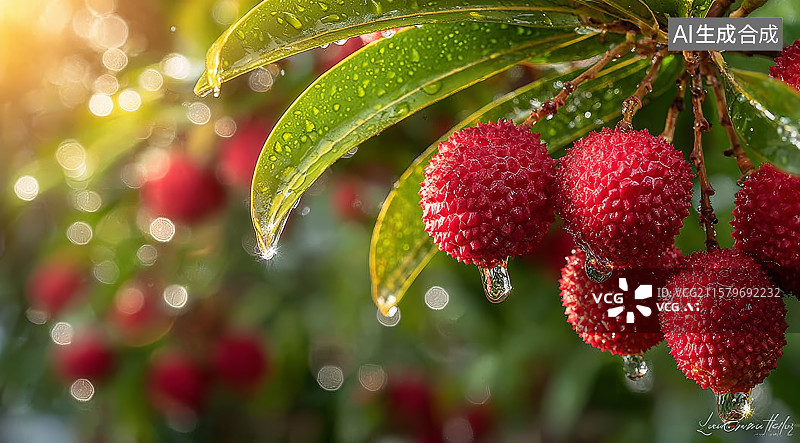 【AI数字艺术】农业题材插画丰收的荔枝图片素材