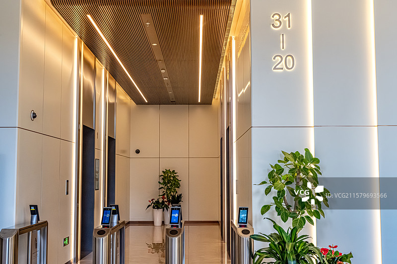 写字楼一层前台电梯厅 酒店办公楼大堂 上海普陀中以创新园 智创TOP 桃浦智创城城市更新图片素材