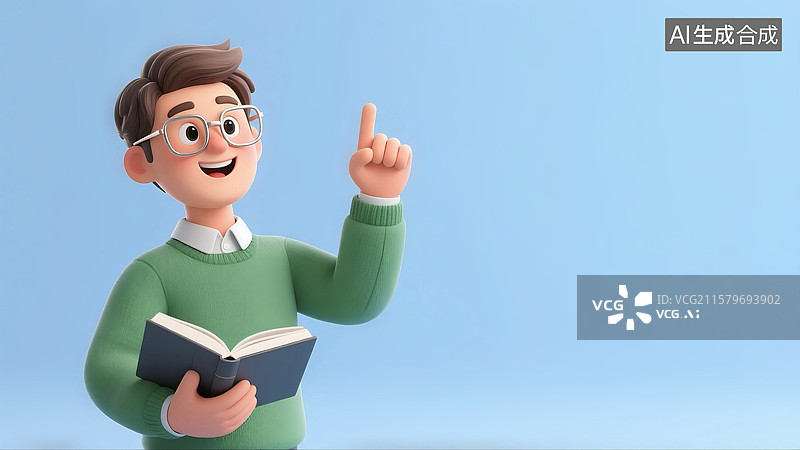 【AI数字艺术】3D立体三维C4D教师节一个男人男性教师老师拿着书本讲解教育传授知识学术报告图片素材