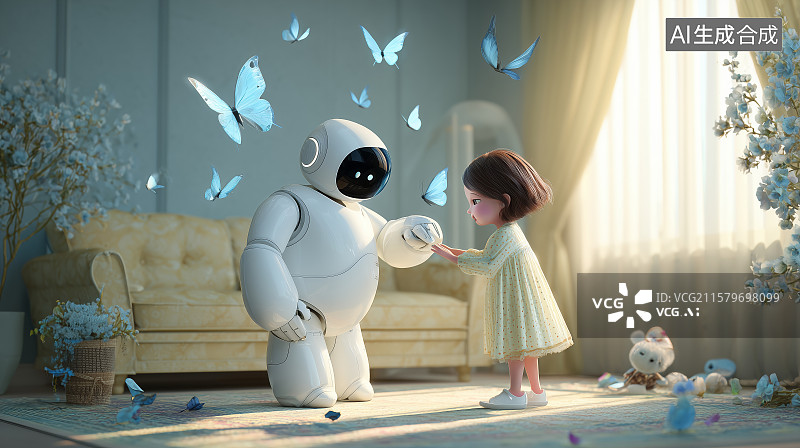 【AI数字艺术】机器人陪伴孩子图片素材