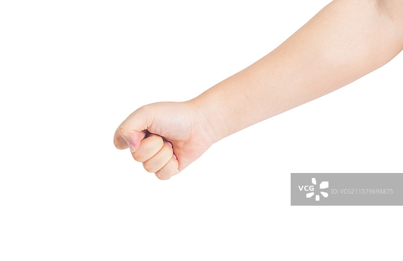 白色背景里一只手握住拳头准备击掌动作图片素材