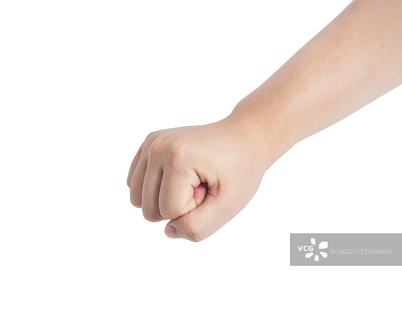 白色背景里一只手握住拳头准备击掌动作图片素材