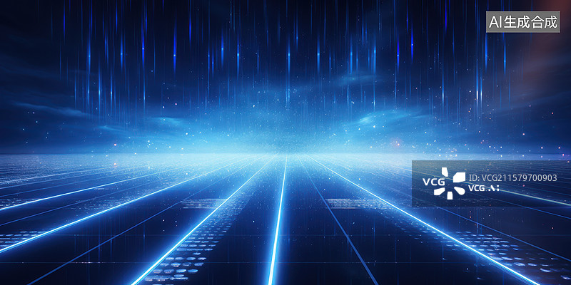 【AI数字艺术】科技感蓝色光束光线光效隧道科技背景图片素材