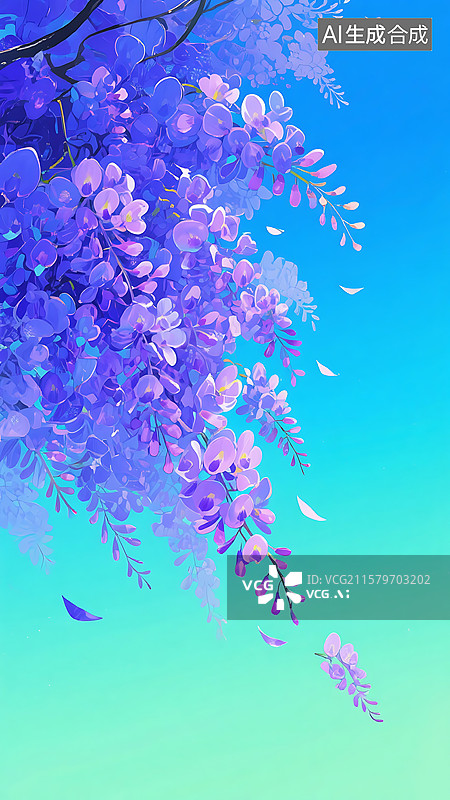 【AI数字艺术】梦幻紫藤萝手机壁纸背景图片素材
