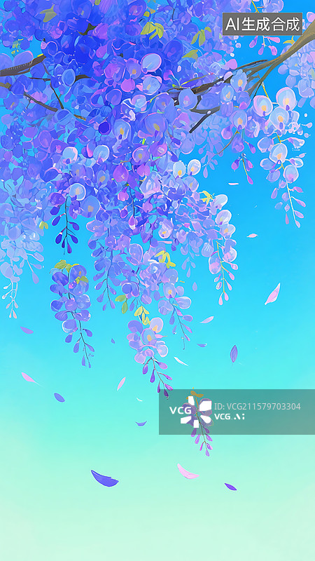 【AI数字艺术】梦幻紫藤萝手机壁纸背景图片素材