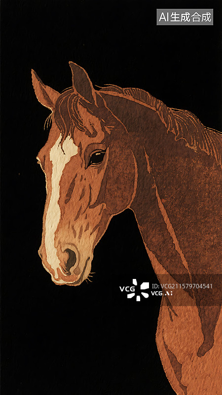 【AI数字艺术】亚麻油毡版画肌理马图片素材
