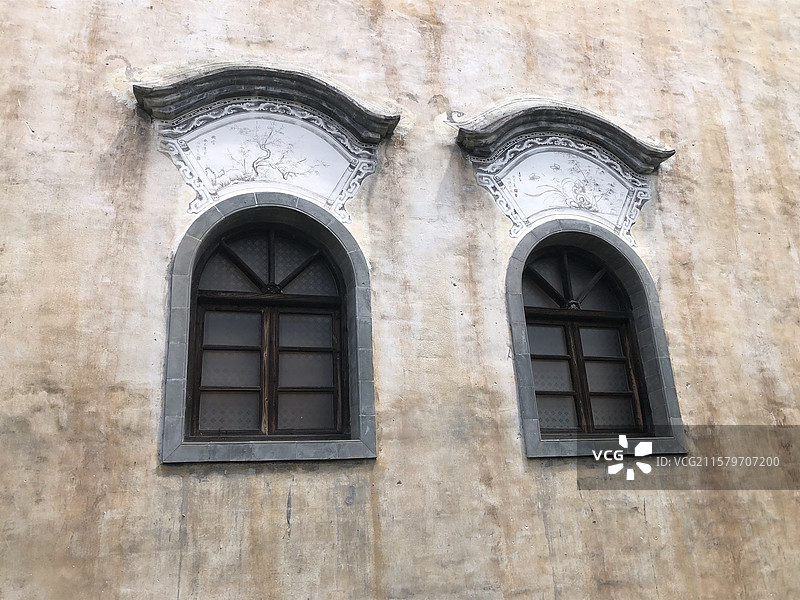 婺源篁岭景区-旧墙壁上的窗户图片素材